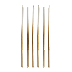 Vela Palito Grande Dégradé Pérola Com Dourado 15CM - Pacote com 6 UN