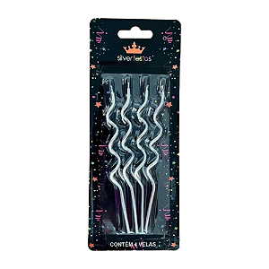 Vela Espiral Prata 14CM - Pacote com 4UN