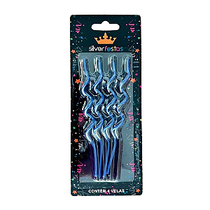 Vela Espiral Azul 14CM - Pacote com 4UN