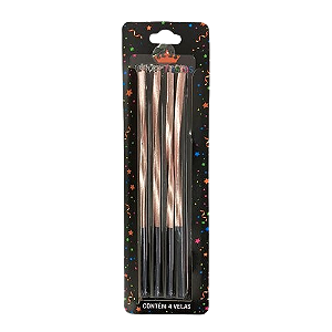 Vela Metalizada Torcida Rose Gold 15CM - Pacote com 4UN