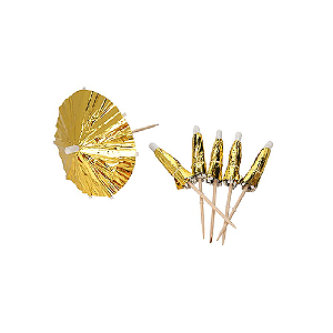Palito para decoração Guarda Chuva Dourado - Pacote com 12 UN