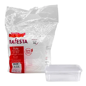 Pote Retangular com Lacre Prafesta 500ML - Embalagem com 10UN