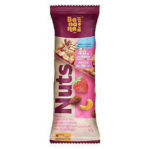 Barra Nuts Castanhas, Amendoim e Morango com Cobertura de Morango - Embalagem com 25G