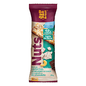 Barra Nuts Castanhas, Amendoim e Coco com Cobertura de Chocolate - Embalagem com 25G