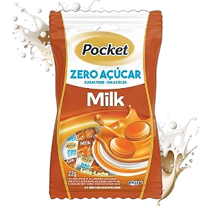 Bala Pocket de Milk Sem Açúcar - Pacote com 23G