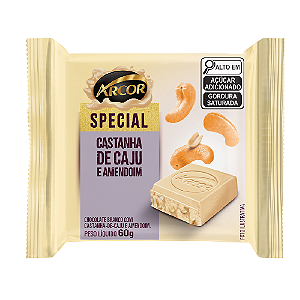 Chocolate Arcor Special Branco Castanha de Caju e Amendoim - Embalagem com 60G