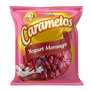 Bala Caramelo Sabor Yogurt Morango - Pacote com 500G