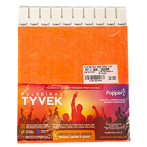 Pulseira Identificação Tyvek Laranja - Pacote com 50 UN