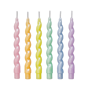 Vela Palito Espiral Metalizada Colorida Candy - Kit com 6 UN