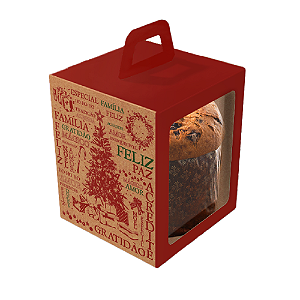 Caixa Mini Panetone Soft com Visor e Alça Natal Essência