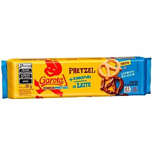 Biscoito Garoto Choco Pretzel com Cobertura Sabor Chocolate - Pacote com 80G