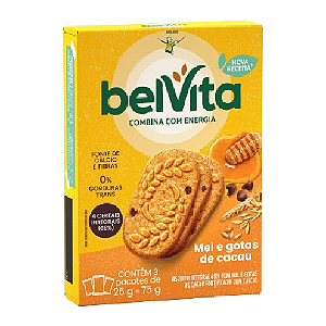 Biscoito Integral Bel Vita Mel e Gotas de Cacau - Embalagem com 75G