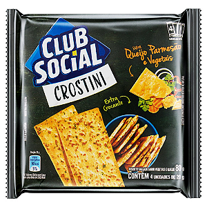Biscoito Club Social Crostini Queijo Parmesão E Vegetais - Embalagem com 80G