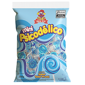 Pirulito Mini Psicodélico Azul Sabor Tutti-Frutti - Embalagem com 250G