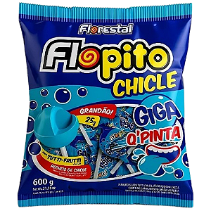 Pirulito Flopito Giga Chicle Pinta Língua Azul - Pacote com 600G