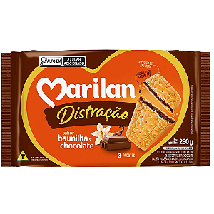 Biscoito Distração Marilan Sabor Baunilha e Chocolate - Embalagem com 280G