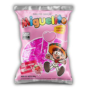 Pirulito Miguelito Coração Sabor Yogurte de Morango - Pacote com 350G