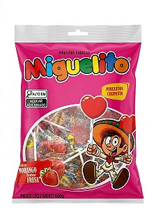 Pirulito Miguelito Coração Sabor Morango - Pacote com 600G
