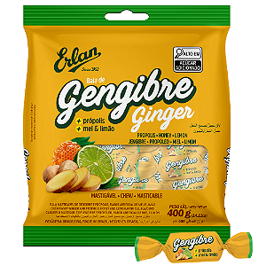 Bala Mastigável Erlan Sabor Gengibre - Embalagem com 100G