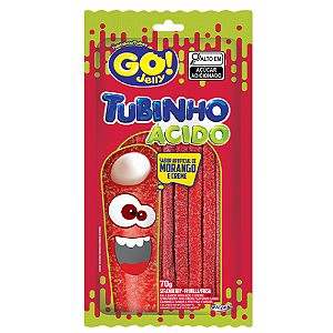 Gelatina Go Jelly Tubinho Sabor Morango Ácido - Embalagem com 70G