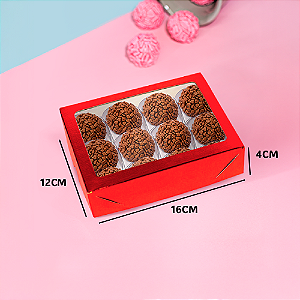 Caixa Laminada Vermelha com Visor Para 12 Doces