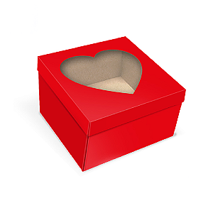 Caixa com Visor de Coração Estampa Vermelha