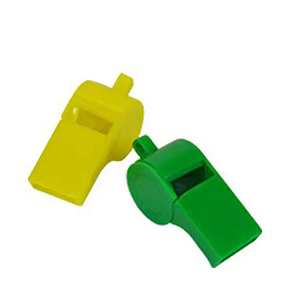 Apito Neo Plástico Verde e Amarelo - Embalagem com 6UN