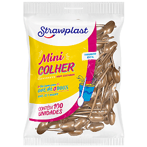 Mini Colher Strawplast Cor Dourada - Pacote com 100 UN