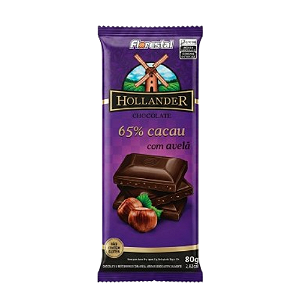 Chocolate com Avelã Florestal Hollander 65% Cacau - Embalagem com 80G