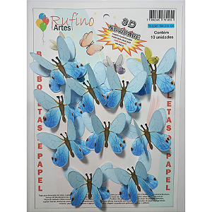 Borboletas 3D Rufíno Cor Azul - Embalagem com 10 UN