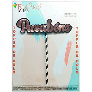 Topo de Bolo Rufíno Parabéns Metalizado Rosé Gold Preto  - Embalagem com 1 UN