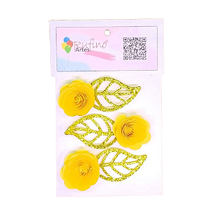 Flor de Papel Rococó Amarela - Embalagem com 3UN