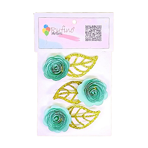 Flor de Papel Rococó Verde Água - Embalagem com 3UN