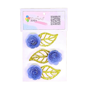 Flor de Papel Rococó Azul Bebê - Embalagem com 3UN