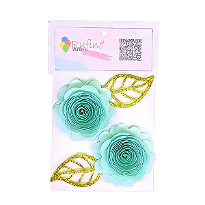 Flor de Papel Rococó G Verde Água - Embalagem com 2UN