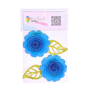 Flor de Papel Rococó G Azul Frozen - Embalagem com 2UN