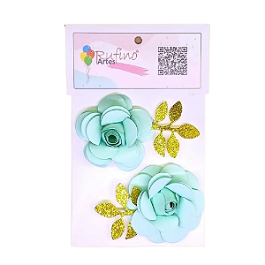 Flor de Papel Verde Água - Embalagem com 2UN