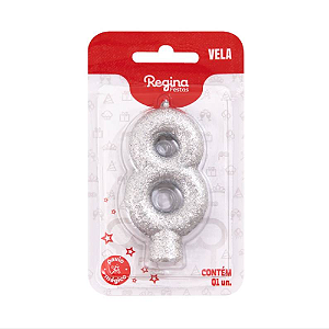 Vela Cintilante Regina Prata N°8 - Embalagem com 1 UN