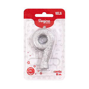 Vela Cintilante Regina Prata N°9 - Embalagem com 1 UN