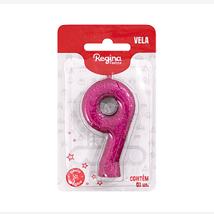 Vela Cintilante Regina Pink N°9 - Embalagem com 1 UN