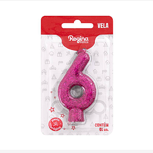 Vela Cintilante Regina Pink N°6 - Embalagem com 1 UN