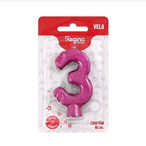 Vela Cintilante Regina Pink N°3 - Embalagem com 1 UN