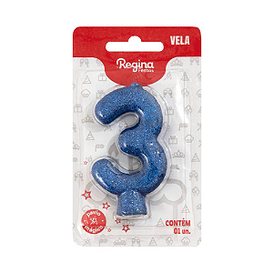 Vela Cintilante Regina Azul N°3 - Embalagem com 1 UN