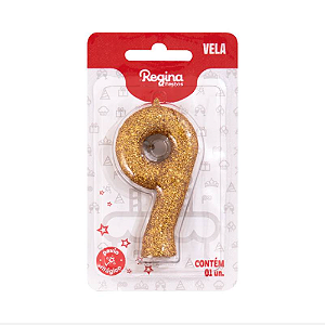 Vela Cintilante Regina Dourada N°9 - Embalagem com 1 UN