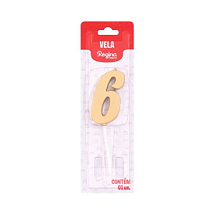 Vela Regina Pick Nº 6 Cor Ouro Metalizado - Embalagem com 1 UN