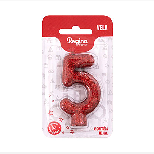 Vela Cintilante Regina Vermelha N°5 - Embalagem com 1 UN