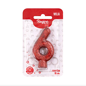 Vela Cintilante Regina Vermelha N°6 - Embalagem com 1 UN