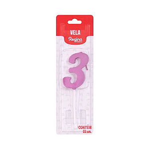 Vela Regina Pick Nº 3 Cor Pink Metalizado - Embalagem com 1 UN