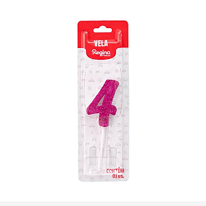 Vela Regina Pick Rosa Glitter N°4 - Embalagem com 1 UN