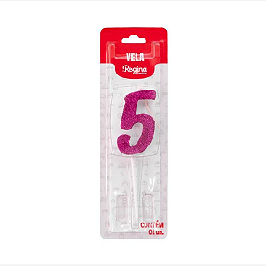Vela Regina Pick Pink Glitter N°5 - Embalagem com 1 UN